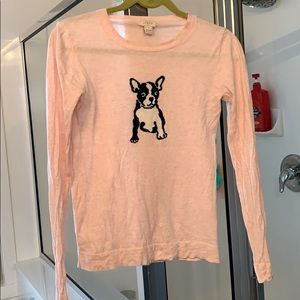 Light pink j crew sweater with French Bulldog pic